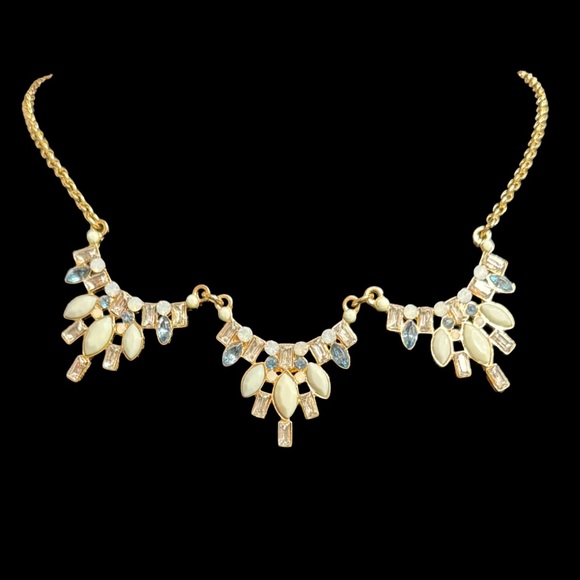 Charming Charlie | Y2K Gold, Blue & Cream Statement Necklace - Picture 2 of 3